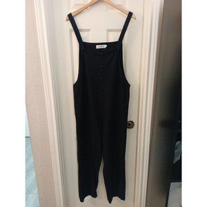 Womens  Aedvoouer Black Linen Blend Jumpsuit Deep Pockets Button Closure Large